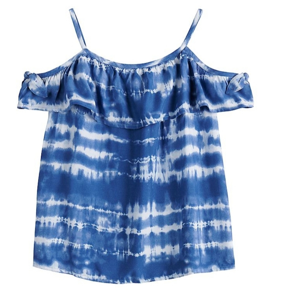 New Girls Blue Tie Dye Off The Shoulder Tank